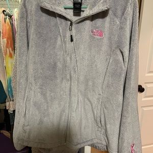 North face zip up, breast cancer awareness. collar neck